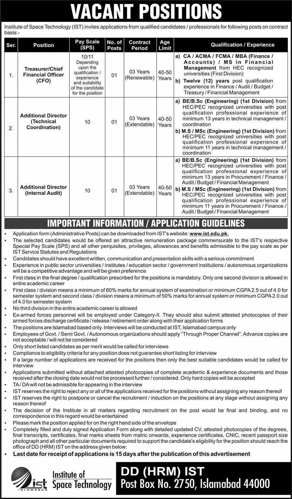 Jobs Institute of Space Technology ITS Islamabad Jobs 2019 — original advertisement