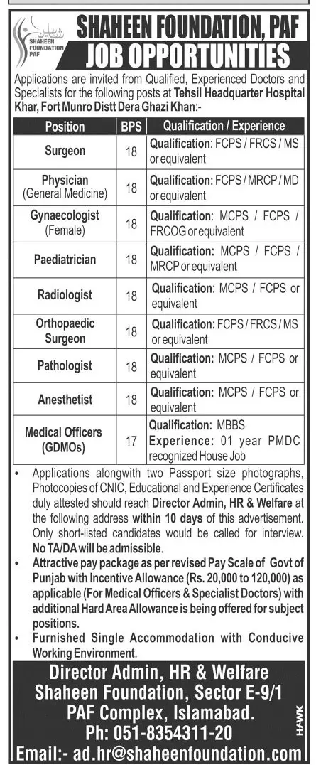 Jobs in Shaheen Foundation Dera Ghazi Khan Punjab Jobs 2019 — original advertisement