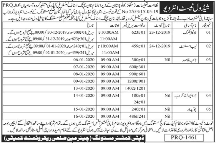 Interviews Education Department Mastung – Education Department Balochsitan Jobs 2019 — original advertisement