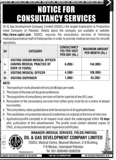Medical Staff Required OGDCL Islamabad – Oil & Gas Development Company LTD Jobs 2019 — original advertisement