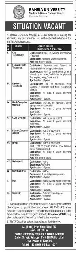 Jobs Bahria University Karachi Jobs 2019 — original advertisement
