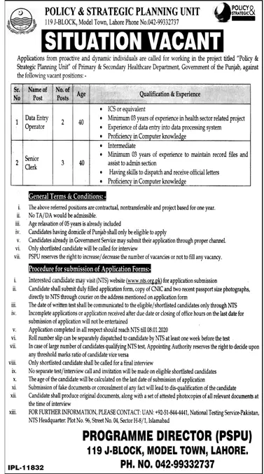 Jobs Policy & Strategic Planning Unit Punjab (Two Ads) Jobs 2019 — original advertisement