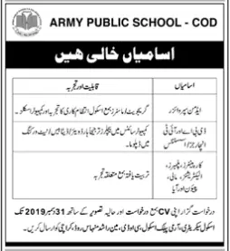 Jobs Army Public School Karachi Jobs 2019 — original advertisement
