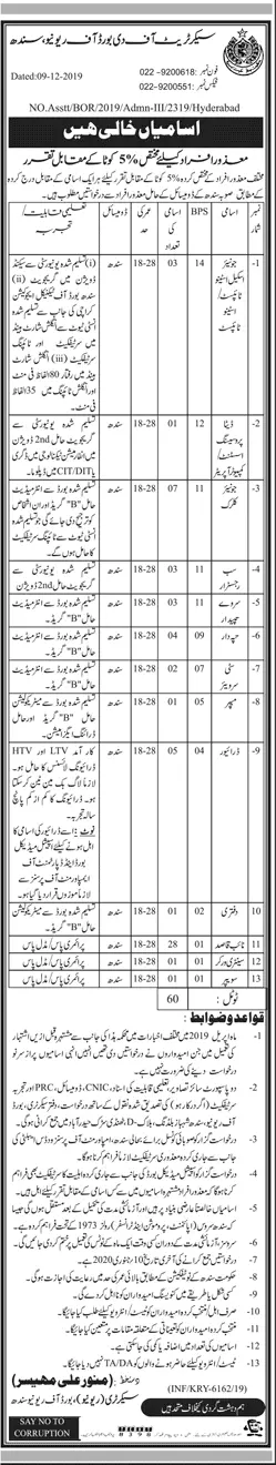 Jobs Disable Quota Revenue Department Sindh – Board of Revenue Sindh Jobs 2019 — original advertisement