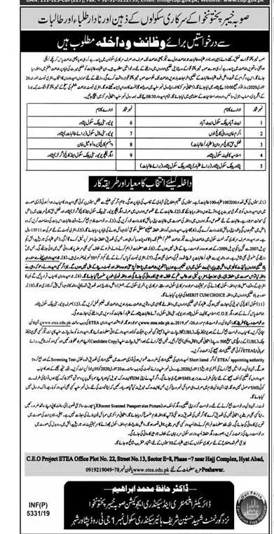 Jobs In Elementary & Secondary Education Department KPK Jobs 2019 — original advertisement