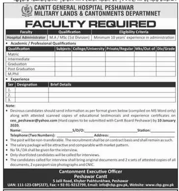 Jobs In Cantt General Hospital Peshawar – Ministry of Defence Pakistan Jobs 2019 — original advertisement