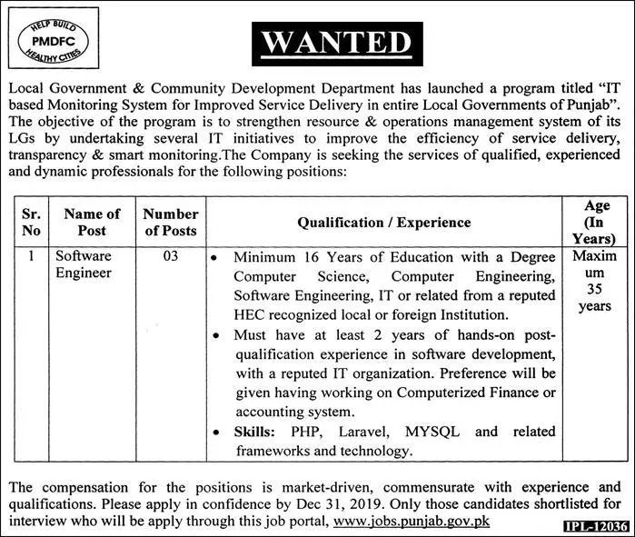Jobs IT Project Local Govt Deptt Punjab – Local Government Department Punjab Jobs 2019 — original advertisement