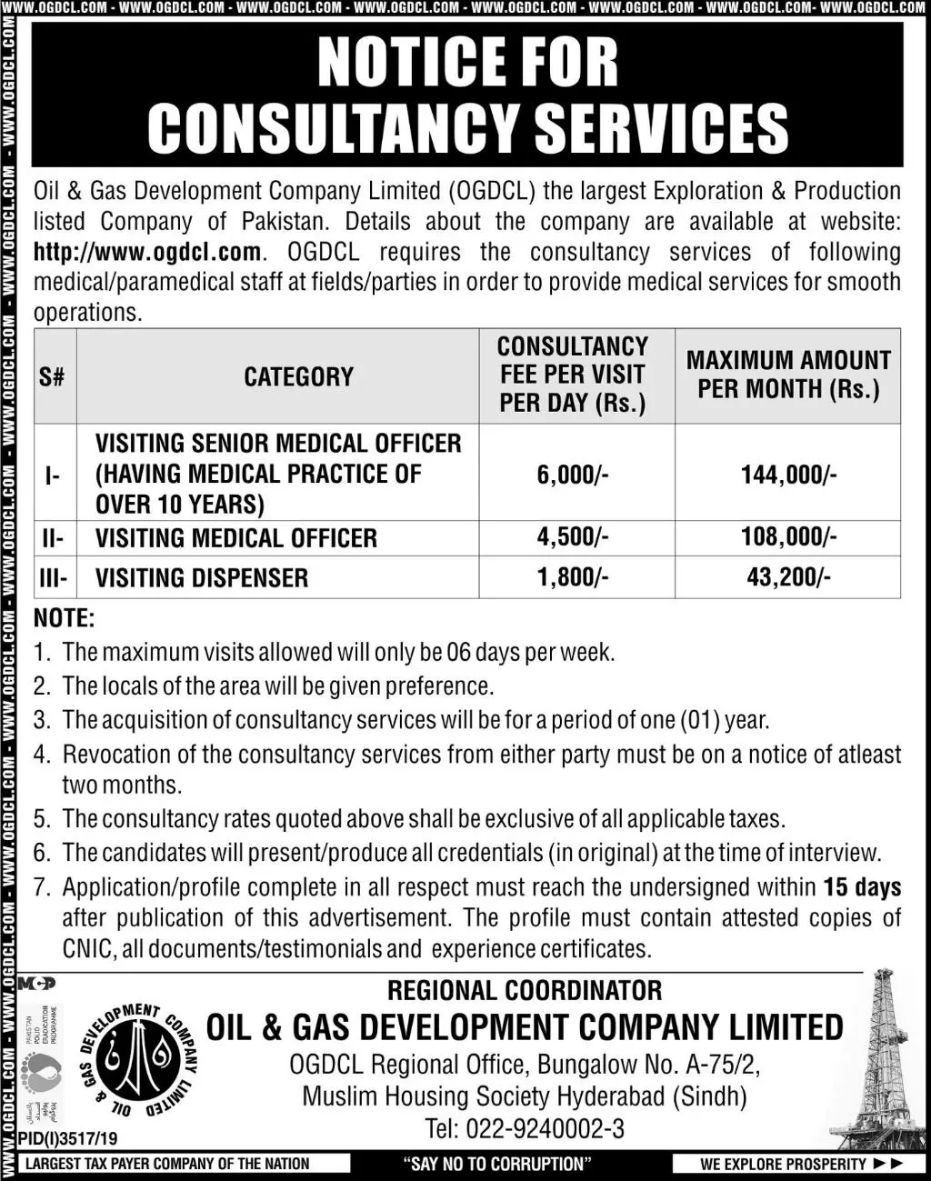 Medical Staff Required OGDCL Hyderabad – Oil & Gas Development Company LTD Jobs 2019 — original advertisement