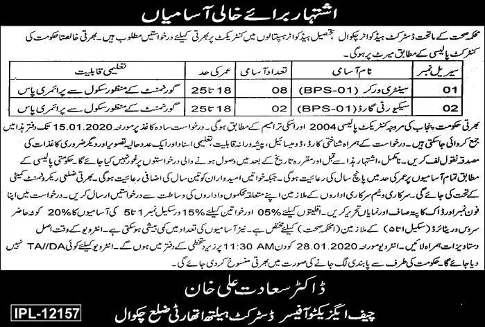 Jobs Health Department Chakwal – Health Department Punjab Jobs 2019 — original advertisement
