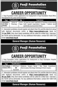 Jobs Fauji Foundation Islamabad (3 Advertisements) – Fauji Foundation Rawalpindi Jobs 2019 — original advertisement