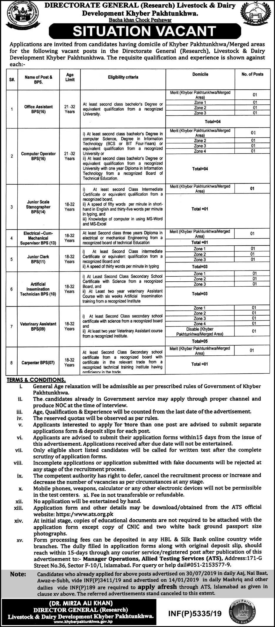 Jobs Livestock and Dairy Development Department Kpk Jobs 2019 — original advertisement