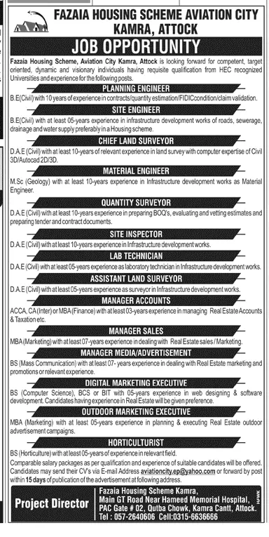 Jobs Fazaia Housing Scheme Aviation City Kamra Jobs 2019 — original advertisement
