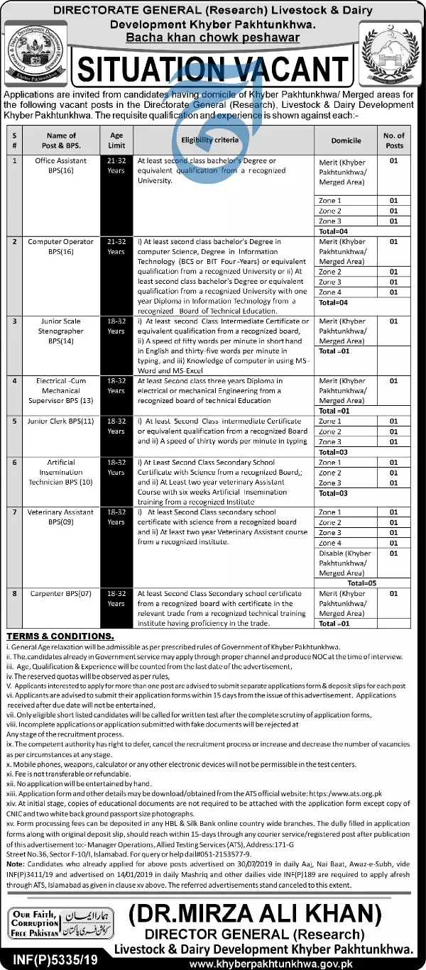 Jobs Livestock and Dairy Development Department Kpk Jobs 2019 — original advertisement