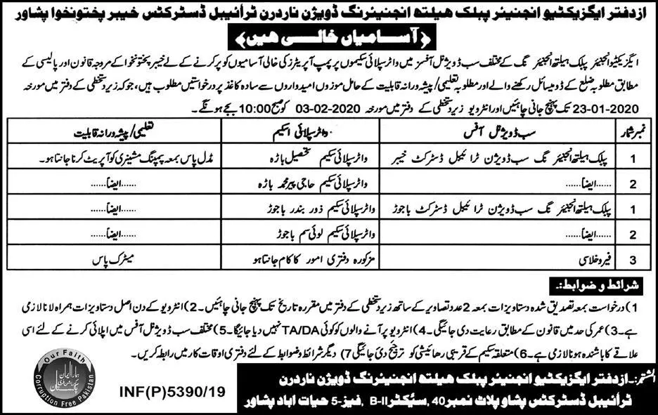 Public Health Engineering Department Northern Kpk Districts – Public Health Engineering Department KPK Jobs 2020 — original advertisement