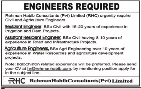 Engineers Required Rehman Habib Consultants – Private Company Jobs 2020 — original advertisement