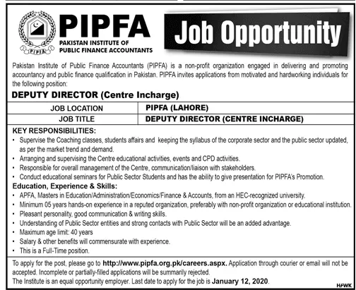 Jobs In Pakistan Institute of Public Finance Accountants Jobs 2020 — original advertisement
