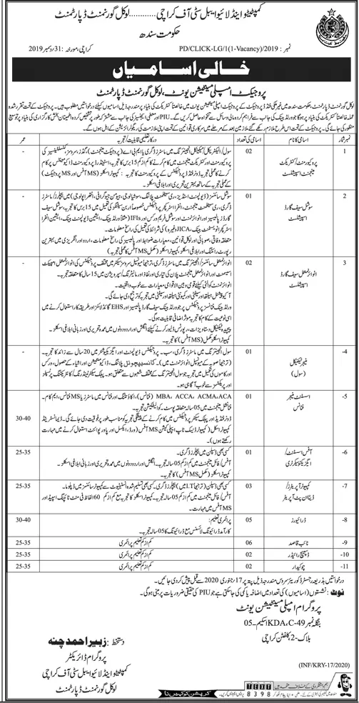 Jobs Local Govt Department Sindh Jobs 2020 — original advertisement