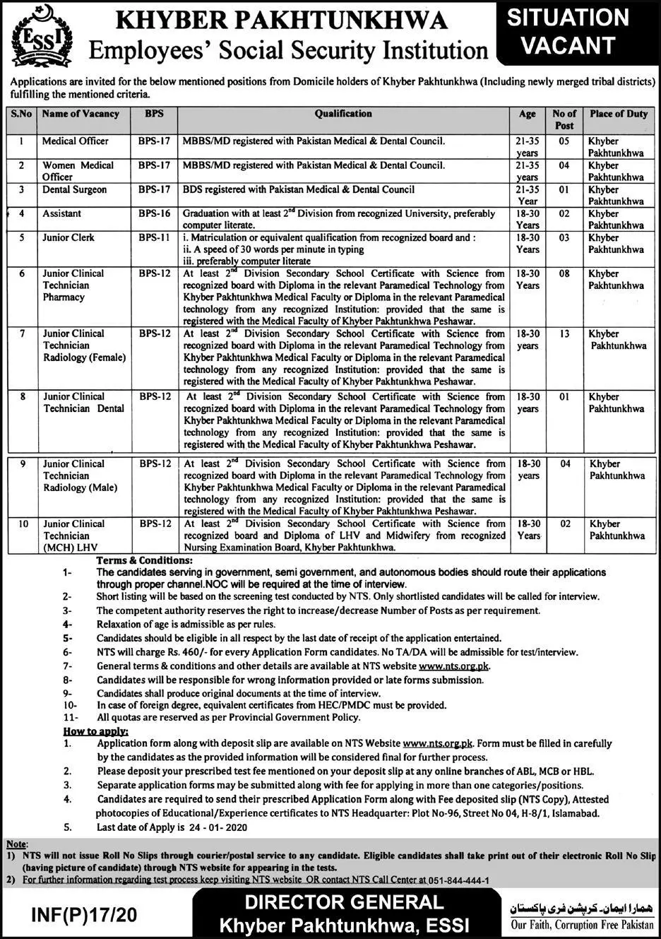 Jobs Employees Social Security Institution KPK Jobs 2020 — original advertisement