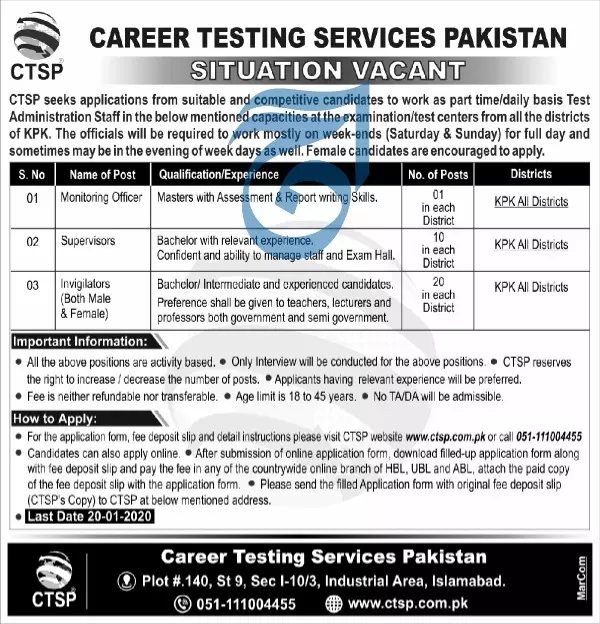 Jobs Career Testing Service Pakistan Kpk Jobs 2020 — original advertisement