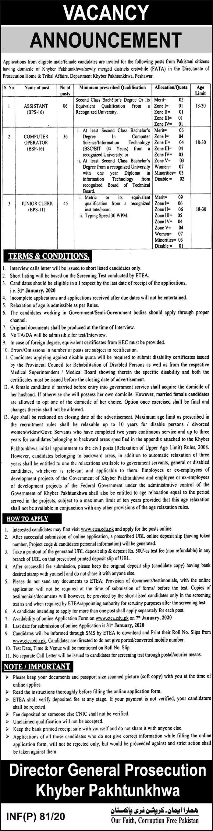 Jobs Prosecution Department Kpk Jobs 2020 — original advertisement