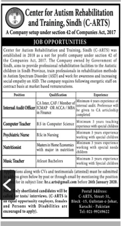 Jobs Center for Autism Rehabilitation and Training, Sindh Jobs 2020 — original advertisement