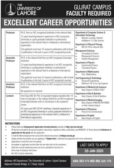 Jobs University of Lahore Jobs 2020 — original advertisement