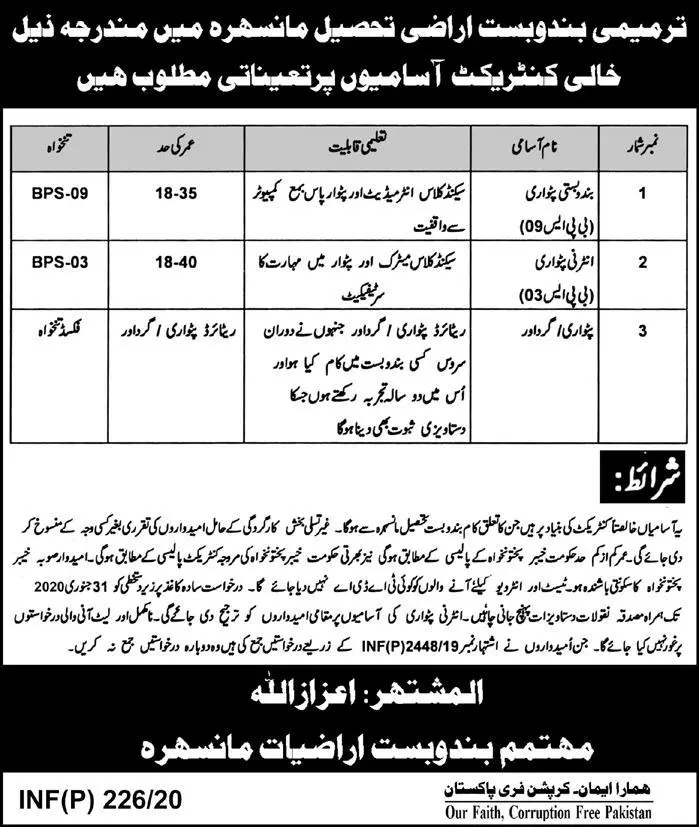 Jobs Revenue Department Mansehra Kpk – Revenue Department KPK Jobs 2020 — original advertisement