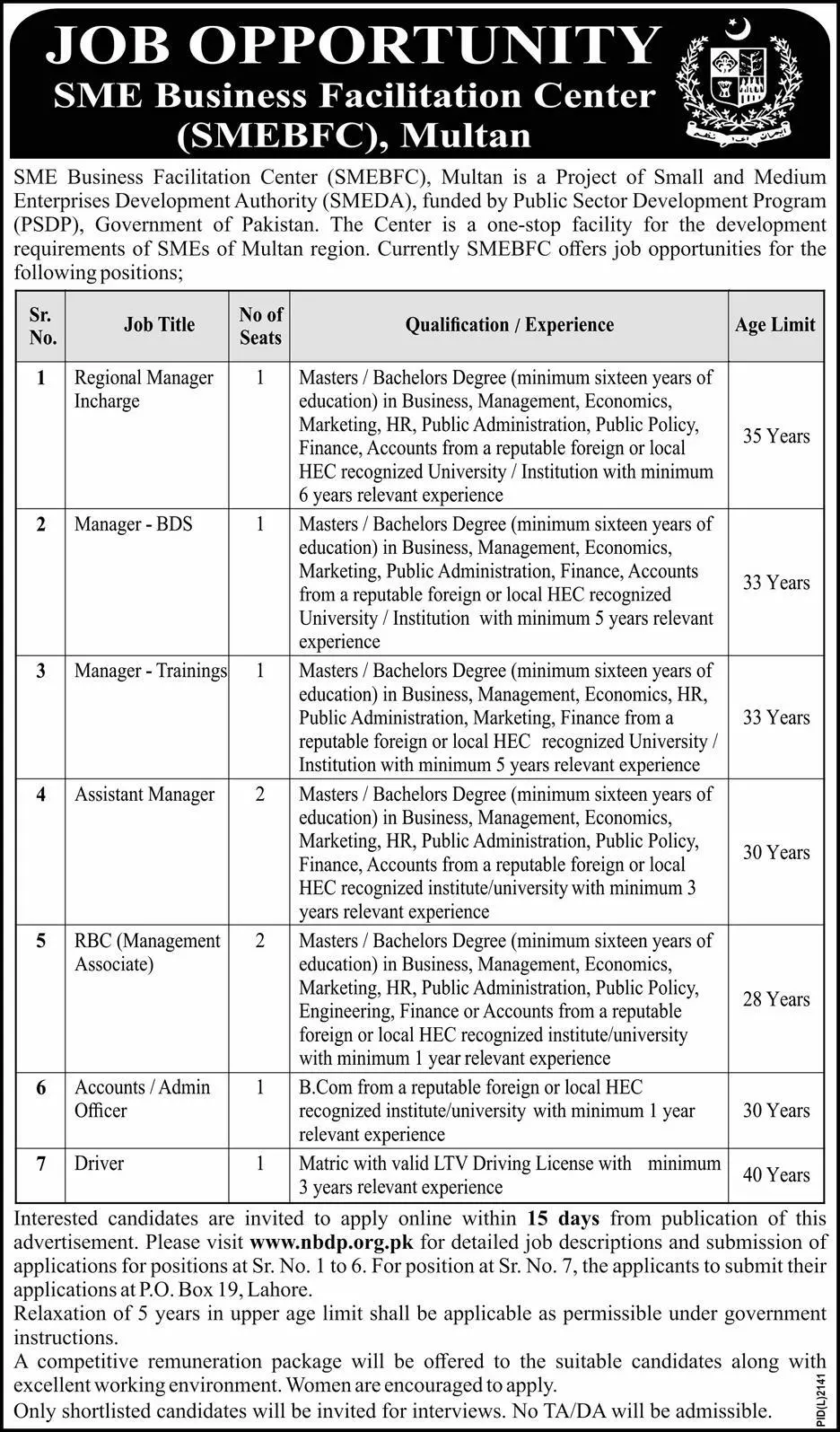 Jobs In  Small and Medium Enterprise Development Authority – Small and Medium Enterprise Development Authority (SMEDA) Jobs 2020 — original advertisement