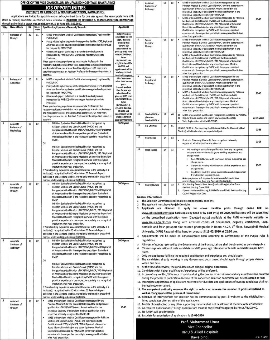 Jobs In Rawalpindi Medical University & Allied Hospitals – Rawalpindi Medical University & Allied Hospitals, Rawalpindi Jobs 2020 — original advertisement
