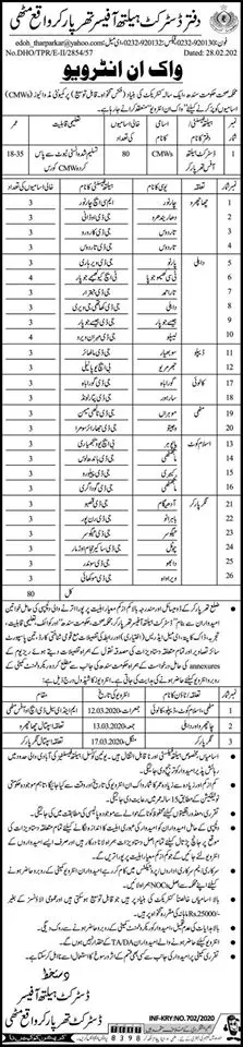 Jobs Health Department Tharparkar Sindh – Health Department Sindh Jobs 2020 — original advertisement