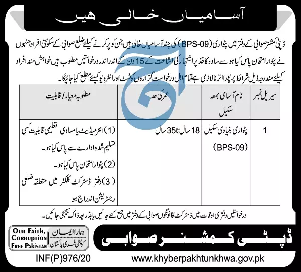 Jobs Revenue Department Swabi – Revenue Department KPK Jobs 2020 — original advertisement