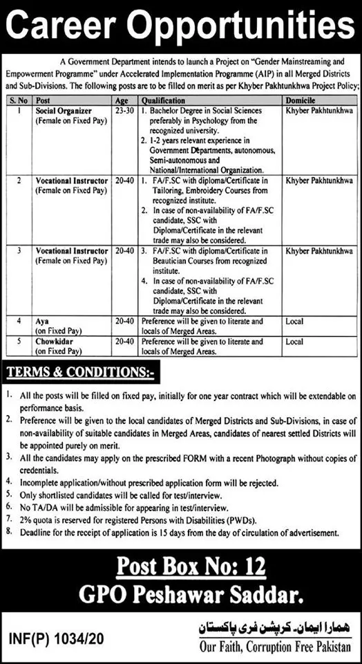 Jobs Project Based Govt of Kpk Jobs 2020 — original advertisement