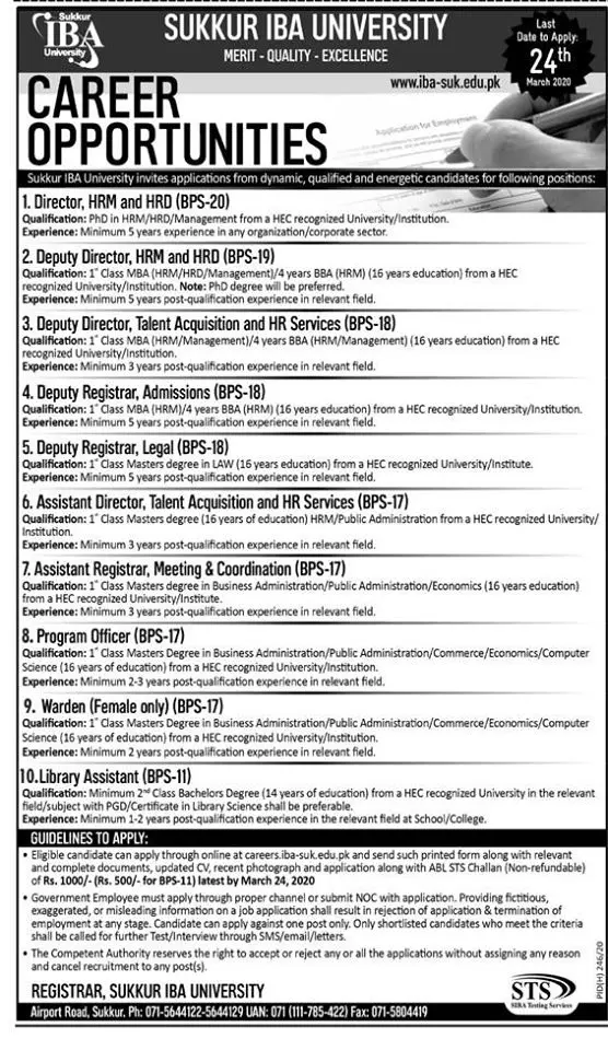 Jobs Sukkur IBA University Sukkur Jobs 2020 — original advertisement