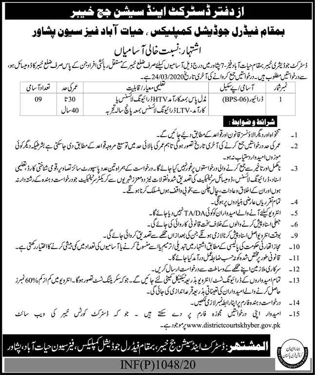 Jobs District & Session Judge District Khyber Kpk – District & Session Judge Khyber Kpk Jobs 2020 — original advertisement