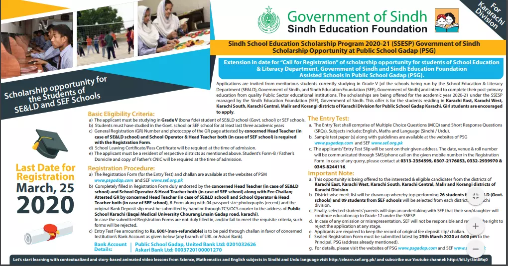 Scholarships In Sindh School Education Program 2022 – Sindh Education Foundation Scholarships 2020 — original advertisement