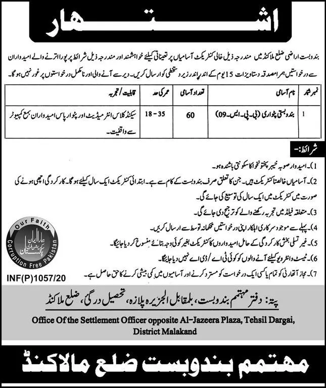 Jobs Revenue Department Malakand Kpk – Revenue Department KPK Jobs 2020 — original advertisement