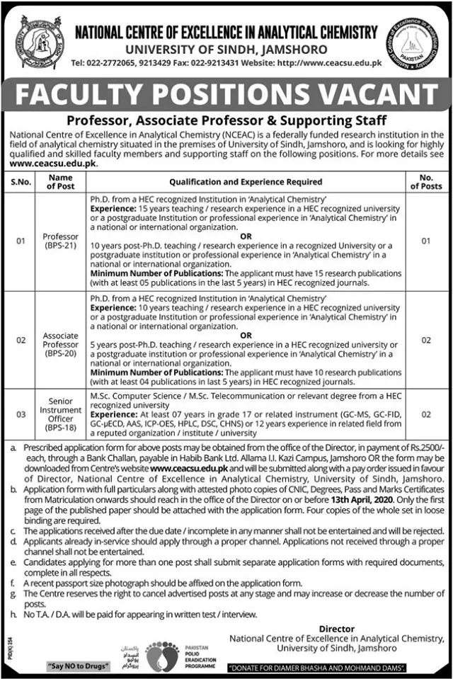 Jobs In University of Sindh Jamshoro   Jobs 2020 — original advertisement