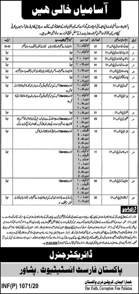 Jobs Pakistan Forest Institute Peshawar Kpk Jobs 2020 — original advertisement