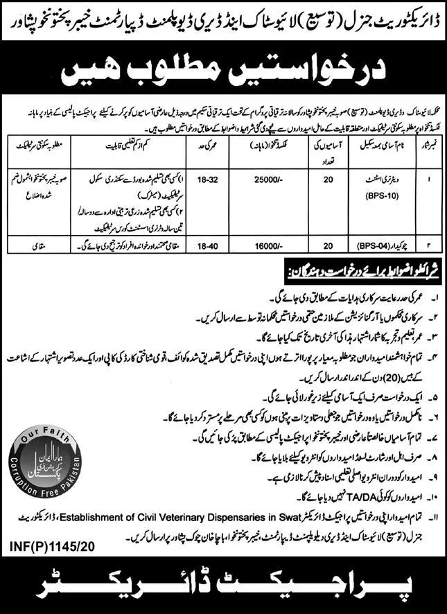 Jobs Live Stock Department Kpk – Livestock and Dairy Development Department Kpk Jobs 2020 — original advertisement