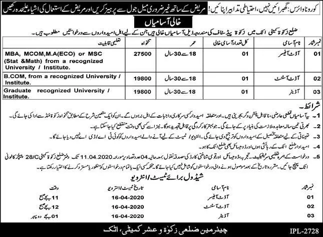 Jobs Zakat Committee Attock Punjab – Zakat & Ushr Department Punjab Jobs 2020 — original advertisement
