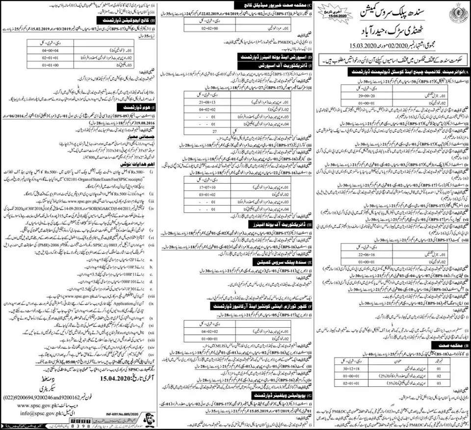 Jobs Sindh Public Service Commission Ad No.02/2020 – Sindh Public Service Commission at Karachi Jobs 2020 — original advertisement