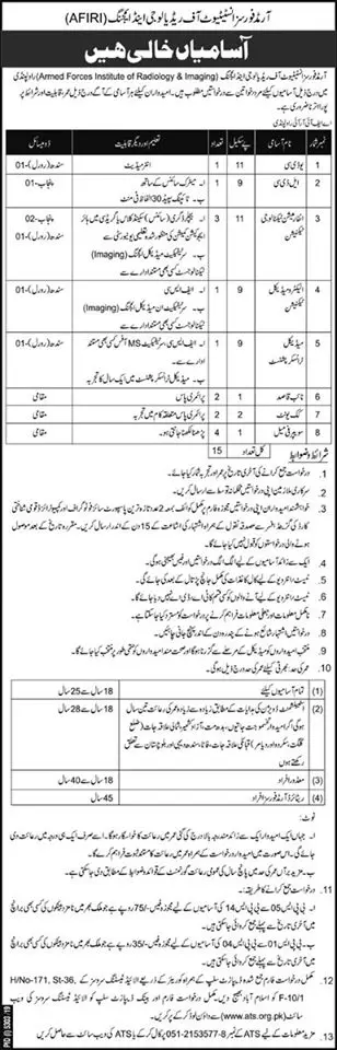 Jobs in  Armed Forces Institute of Radiology – Armed Forces Institute of Radiology & Imaging Rawalpindi Jobs 2020 — original advertisement