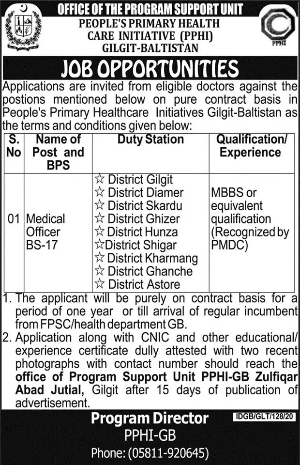 Jobs People's Primary Healthcare Initiative (PPHI) – People's Primary Healthcare Initiative (PPHI) Gilgit Baltistan Jobs 2020 — original advertisement