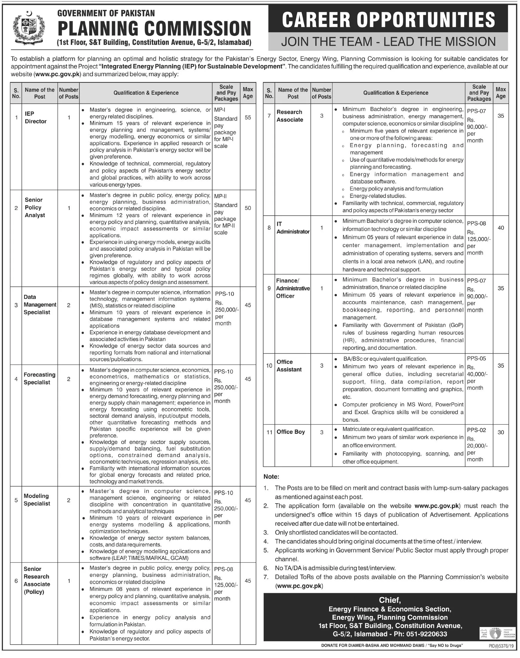 Jobs Planning Commission of Pakistan Jobs 2020 — original advertisement