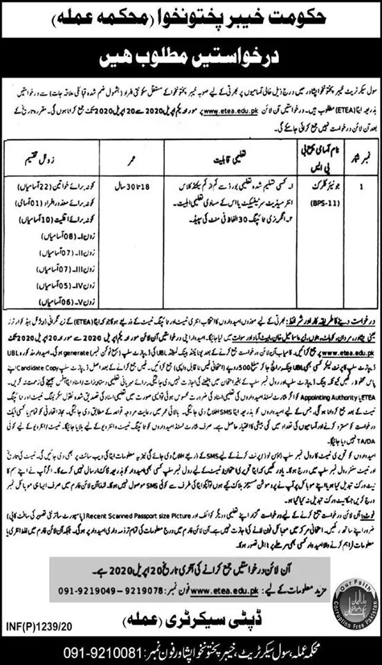 Jobs Civil Secretariat Peshawar Kpk – Govt of Kpk Jobs 2020 — original advertisement