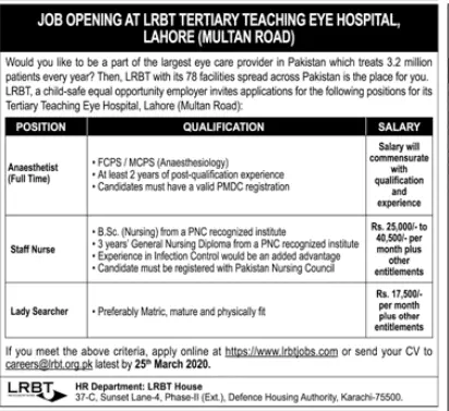 Jobs LRBT Layton Rahmatullah Benevolent Trust	Lahore Jobs 2020 — original advertisement