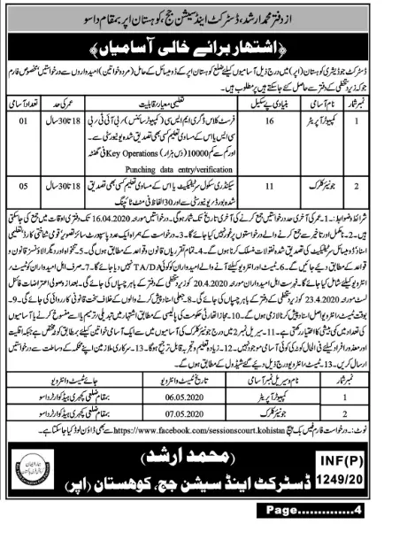 Jobs District & Session Judge Upper Kohistan Kpk – Judiciary of Kpk Jobs 2020 — original advertisement