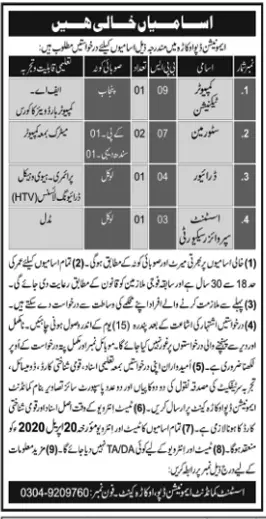 Jobs Ammunition Depot Okara Cantt Jobs 2020 — original advertisement