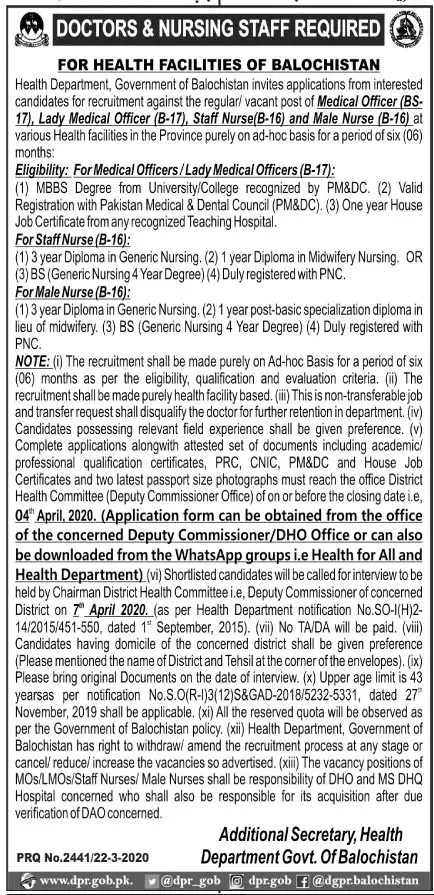 Jobs in Health Department Balochistan – Health Department Balochsitan Jobs 2020 — original advertisement