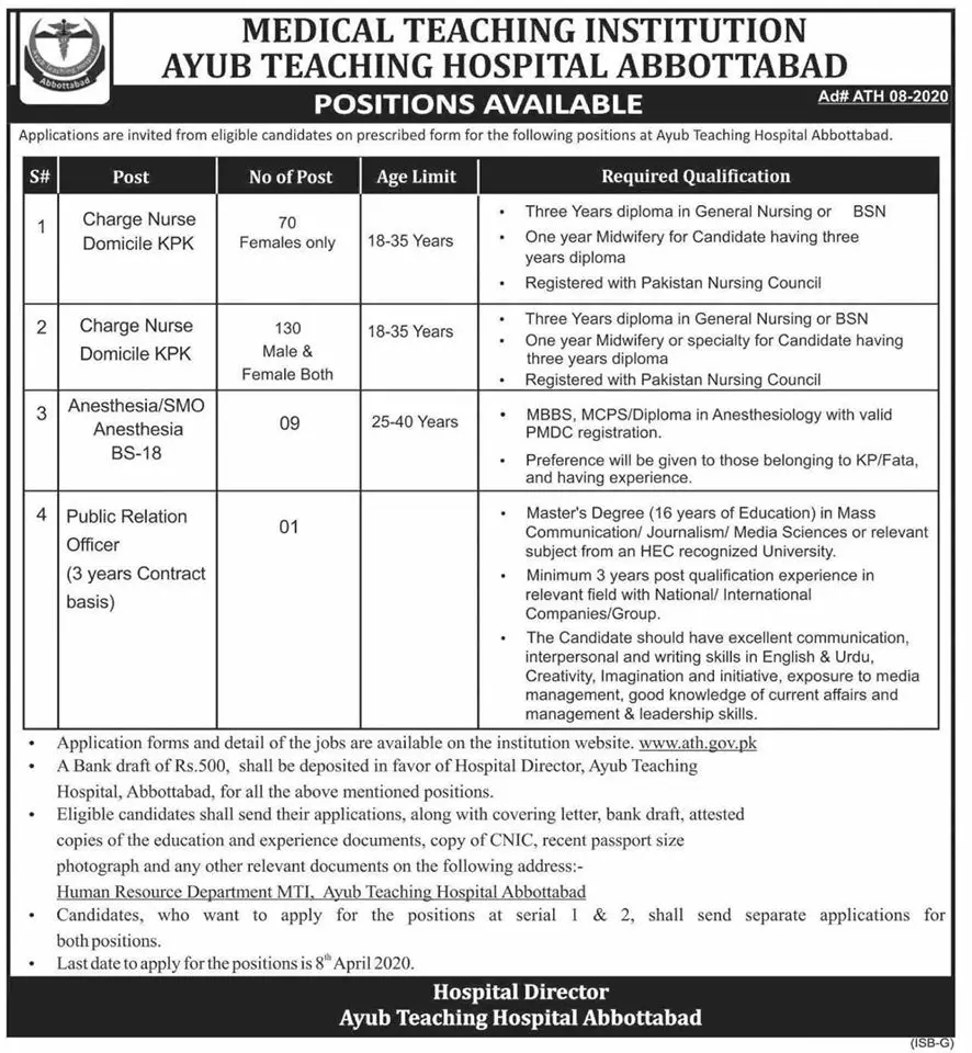 Jobs Ayub Medical and Teaching Institution Abbottabad Jobs 2020 — original advertisement